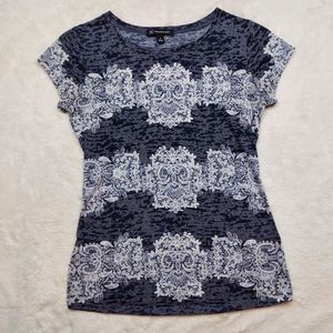 INC International Concepts Blue White Rhinestone Embellished Burnout Tee Size S